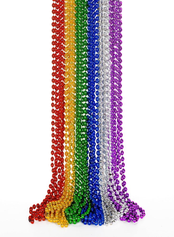EOBOH Mardi Gras Beads, 12PCS Bead Necklace Party Favors, Metallic 6 Kinds of 33" Beaded Necklaces Costumes Stuff, Festival Parade Throw Accessory Sets for Mardi Gras Celebrations Decorations - Image 1